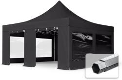 TOOLPORT Összecsukható pavilon, Aluminium, 5x5m, 4 oldalpanellel együtt, fekete Pavilon sátor, Piaci sátor, Pop up sátor - (59060)