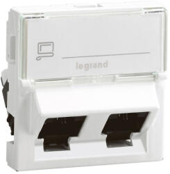 Legrand Program Mosaic RJ45 informatikai csatlakozóaljzat, 2xRJ 45 árnyékolatlan (UTP) Cat6, 2 modul széles, 45 fokban döntött aljzattal, fehér (0765049) (076504)