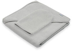 New Baby Set prosop cu gluga si manusa baie, New Baby, Dimensiune 80 x 80 cm, Basic, Gray (56242)