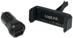 LogiLink USB autós töltőkészlet, 2portos töltő + tartó (PA0133) (PA0133)