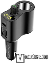  UNIVERZÁLIS BLUETOOTH kihangosító szett - 1x extra szivargyújtó aljzat, szivartöltőbe tehető, FM transmitterrel csatlakozik autórádióra, EXTRA USB / Type-C töltő aljzatok (max. 3.1A), v5.0, kártyaolva