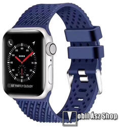  Okosóra sport szíj - SÖTÉTKÉK - szilikon, lyukacsos, légáteresztő - Apple Watch Series 1/2/3 42mm / 4/5/6/SE 44mm / 7/8 45mm / Ultra 49mm
