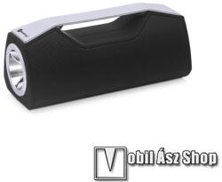  Hordozható Bluetooth hangszóró, elem lámpa - Bluetooth V5.0, beépített mikrofon, 3, 5mm AUX, USB port, FM rádió, TF kártyafoglalat, beépített 1200mAh akkumulátor - FEKETE