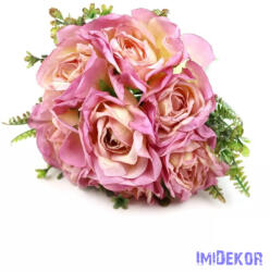  Szárított hatású rózsa csokor 7 ágú 30 cm - Rózsaszín