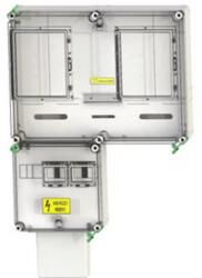 Csatári Plast 1/3F mérőszekrény 1xM63.80A+1xV32 földkábeles 1-szintes 2M PVT 6075 Á-V Fm-K