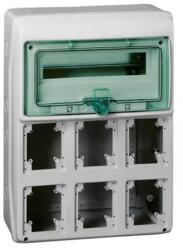 Schneider Electric Kiselosztó 6-dugajhellyel műanyag 1x 12M falonkívüli szürke IP65 ajtó Kaedra