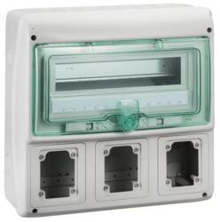 Schneider Electric Kiselosztó 3-dugaljhellyel műanyag 1x 12M falonkívüli szürke IP65 ajtó Kaedra