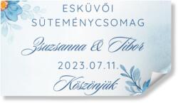 Personal Matrica esküvői süteményes dobozokra - Kék virágok Válasszon mennyiséget: 41 db és több