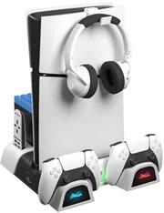 FroggieX FX-P5-C4-W PS5/PS5 Slim multifunkciós ventilátoros állvány + headset tartó (FX-P5-C4-W) - bestbyte