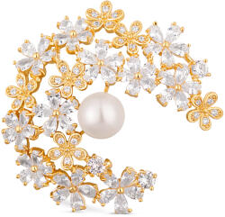 JwL Luxury Pearls Broșă sclipitoare placată cu aur 2 in1 cu perlă adevărată și cristale JL0730