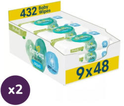 Pampers Harmonie Aqua Plastic Free műanyagmentes nedves törlőkendő (2x9x48 db)