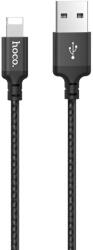  USB töltő- és adatkábel, Lightning, 100 cm, 2400 mA, törésgátlóval, gyorstöltés, cipőfűző minta, Hoco X14 Time Speed, fekete