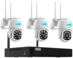  3 Kamerás Kültéri Wifi forgatható megfigyelő rendszer 3MP, 8 csatornás ONVIF NVR, színes éjszakai látás, H. 265+