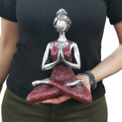 AW Yoga Lady Szobrocska - Ezüst-Bordó - 24 cm (YogaL-06)