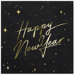 PartyDeco Szalvéták - Happy New Year (fekete)