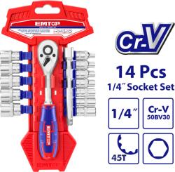 EMTOP Set tubulare cu clichet 1 4 14 buc - ESKT14141, EMTOP (ESKT14141) - bricofan