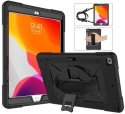 Gigapack Defender műanyag telefonvédő (közepesen ütésálló, kitámasztó, 360°-ban forgatható + kézpánt, vállpánt) FEKETE Apple IPAD 10.2 (2019), Apple IPAD 10.2 (2020), Apple IPAD 10.2 (2021) (GP-91440)