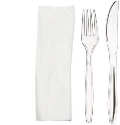 ProHoReCa Set Tacamuri Reutilizabile furculita, cutit, servetel, din plastic transparent , 100buc set (90309)