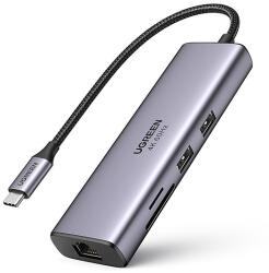 UGREEN 7 az 1-ben többfunkciós HUB USB Type C - 2x USB 3.2 Gen 1 / HDMI 4K 60Hz / SD és TF kártyaolvasó / USB Type C PD 100W / RJ45 1000Mbps (1Gbps) szürke (60515 CM512)