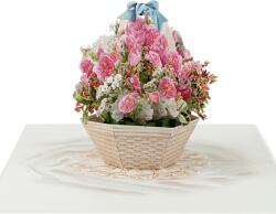 Kiriori 3d Поздравителна картичка "Кошница божури" / kiriori pop up