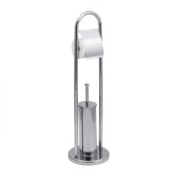 Casa Plastor Stand perie WC si suport hartie igienica, inox, diametru 22 cm, inaltime 80 cm (41471)