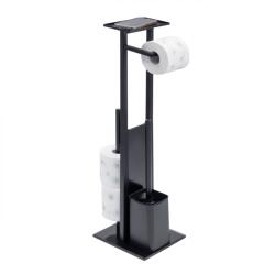 Casa Plastor Stand perie WC si suport hartie igienica, metalic, inaltime 68 cm, negru (41472)