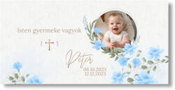 Personal Banner keresztelőre fényképpel - Blue Flowers Banner mérete: 130 x 65 cm