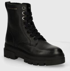Tommy Hilfiger bőr csizma BICOLOR LEATHER LACE-UP fekete, női, lapos talpú, FW0FW08160 - fekete Női 41