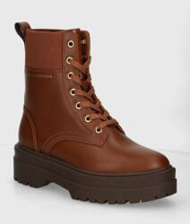 Tommy Hilfiger bokacsizma LEATHER ELASTIC RIB LACEUP barna, női, lapos talpú, FW0FW08440 - barna Női 39