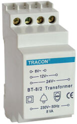 TRACON csengő transzformátor sínre 8-12-24V AC BT-8/2 (BT-8/2)