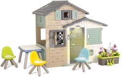 Smoby Căsuța Prietenilor ecologică cu loc de stat în grădină în culori naturale maro Friends House Evo Playhouse Green Smoby extensibilă (SM810229-2Y) Casuta pentru copii