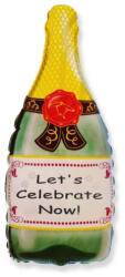 Flexmetal Pezsgős üveg, kb. 80 cm, fólia lufi, Let's Celebrate Now!