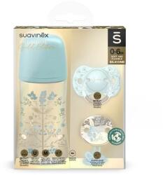 BabyJem Set biberon 270ml + suzeta 0-6m + lantisor albastru gold premium