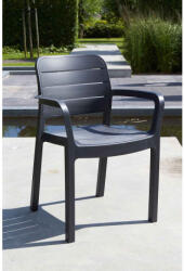 Keter Scaun de gradina plastic Keter Tisara gri spatar ergonomic cotiere rezistent la raze UV si intemperii dimensiuni 53x58x83 cm suprapozabil (17199557939)