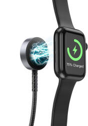 Hoco CW54 2-az-1-ben vezeték nélküli Apple Watch töltő + Lightning töltőkábel Type-C csatlakozóval PD QC 3A 1.2m - fekete