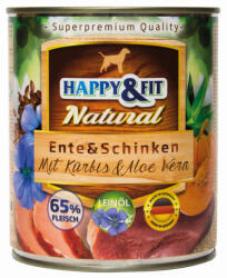 Happy&Fit Natural Dog Kutyatáp Konzerv Kacsa-Sonka Sütőtökkel és Aloe Verával 800g