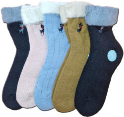 Aura Via VASTAG női szőrös belsejű zokni cica mintás 5 pár/cs 35-38 48347