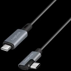 LogiLink USB 2.0 Type-C kábel, C/M 90 fok - USB-C/M, E-jel, PD, fekete, 1 m