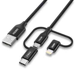 Choetech Cablu De Date Choetech IP0030 MFi 3In1 USB-A Lightning Micro USB USB-C 5V 1.2M Negru (IP0030 BK)