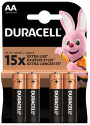 Duracell eldobható alkalikus elem AA, 4 darabos kiszerelésben