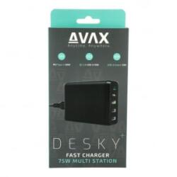 AVAX DC611 DESKY+ 75W gyorstöltő elosztó PD 60W, QC 3.0 18W, 2xUSB-A 12W