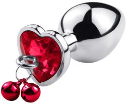 Passion Labs Dop Anal Medium Heart Shape cu Clopotei Ring My Bells, Metal, Argintiu/Rosu, 8 cm, Passion Labs