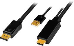 LogiLink HDMI cable, A/M + USB-A/M to DP/M, 4K/30 Hz, black, 1 m (CH0090)