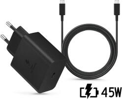 Samsung gyári hálózati töltő adapter Type-C bemenettel + 1, 8 m-es Type-C - Type-C kábel - 45W - EP-TA845XBEG PD. 3.0 Super Fast Charging 2.0 + EP-DX510JBE -fekete (ECO csomagolás) (SAM-0954)