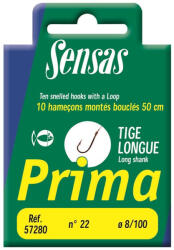 SENSAS Prima Longshank Wire 50cm 0, 1mm 20 Lapkás, Szakállas Monofil Előkötött Horog 10db (57282)