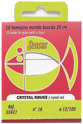 SENSAS Crystal Piros 20cm 0, 12mm 16 Monofil Előkötött Horog 10db (55927)