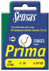 SENSAS Prima Forged 50cm 0, 14mm 14 Lapkás, Szakállas Monofil Előkötött Horog 10db (57296)