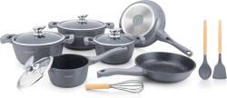 Royalty Line ® BS1010 Indukciós - 13 Darabos Fogak Készlet Anti-Báz Réteggel - Edények Levehető Fogantyúval - PFAS-Mentes - Minden Hőforráshoz - Üveg Fedelek - Szürke
