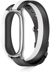 Hello Xiaomi Mi Band 8 Dupla Pánt, Fekete-Fehér Pótszíj - ezüst