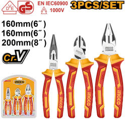 INGCO Szigetelt fogó készlet 3 részes 1000 V-ig szigetelt (pbhikps28318)